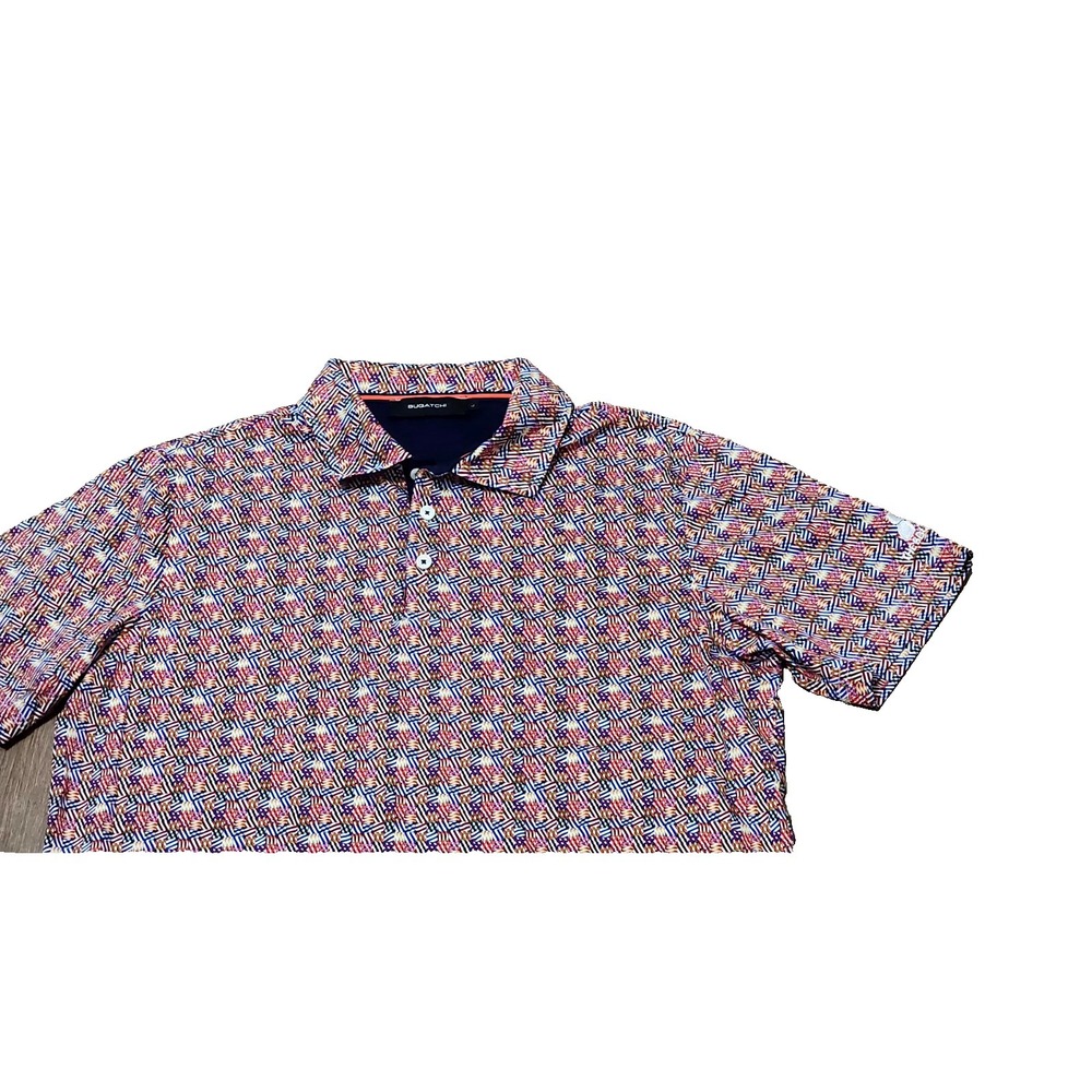Bugatchi Polo Shirt Mens L Colorful Geometric Short Sleeve Mercerized Cotton - Picture 4 of 12
